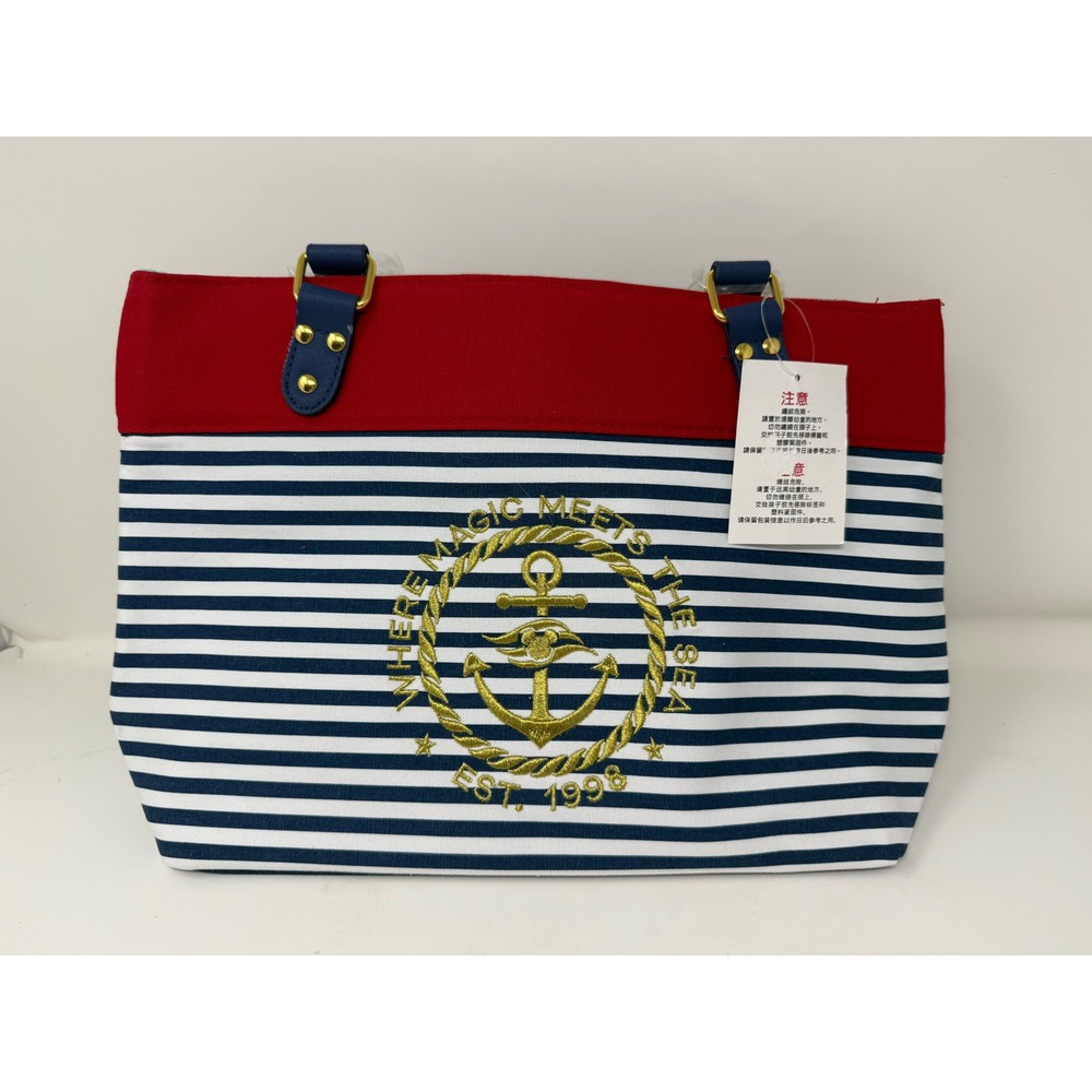 Disney Cruise Line Nautical Striped Tote Bag Anchor Gold Embroidery READ